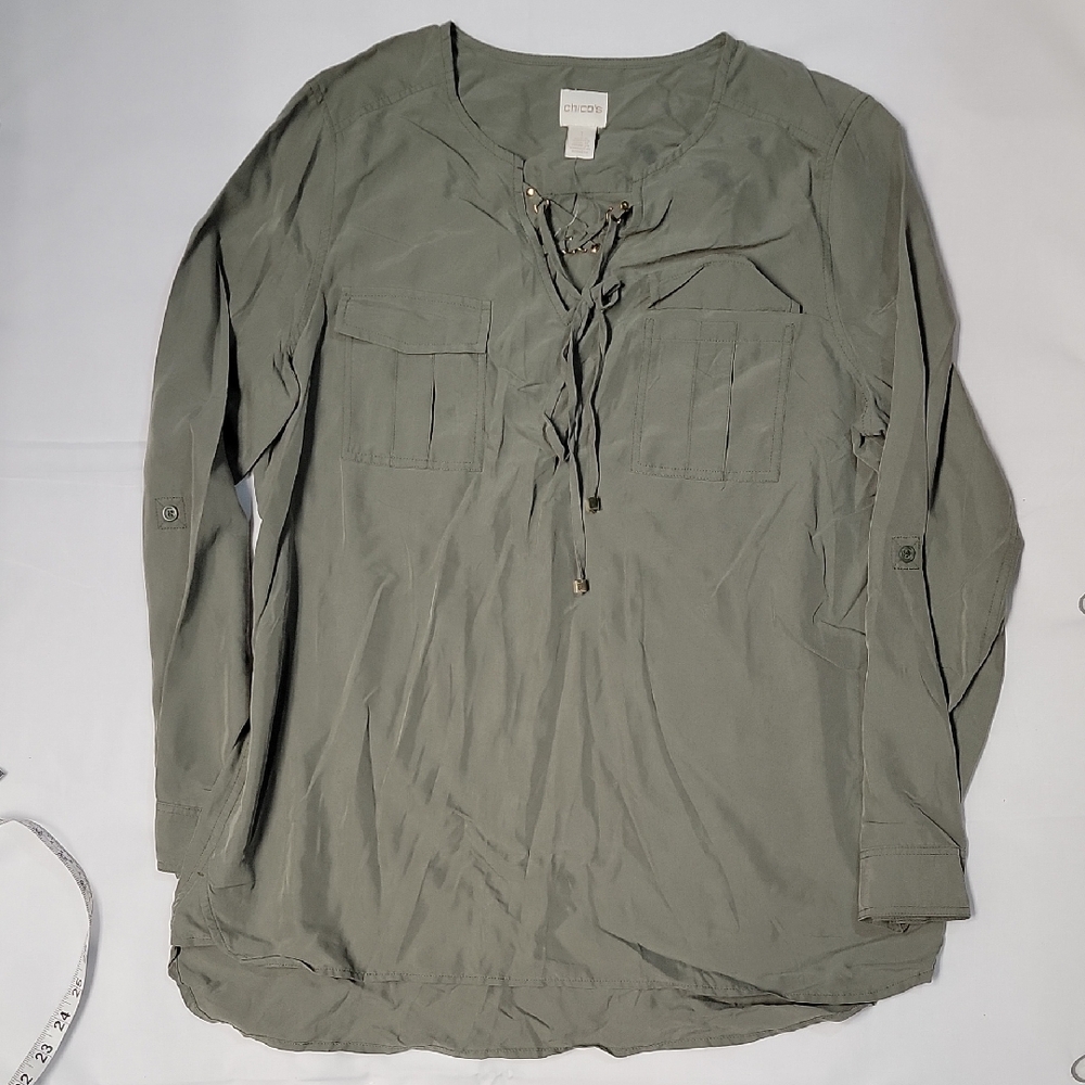 Chico's Olive Green Long Sleeve Womens Shirt Size 1